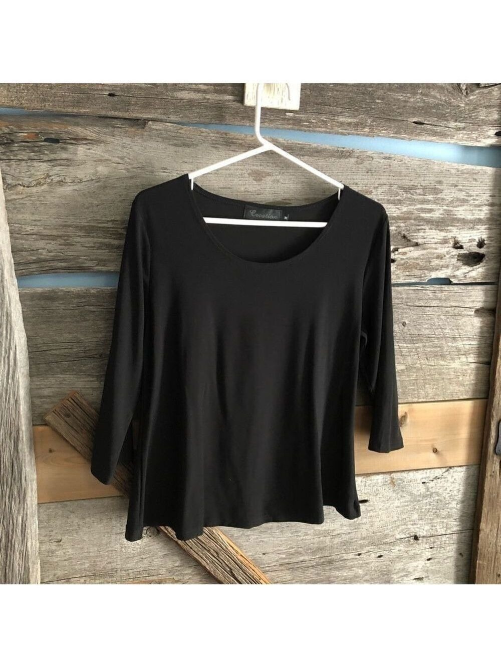 CREATION Size Med Black 3/4 sleeve top